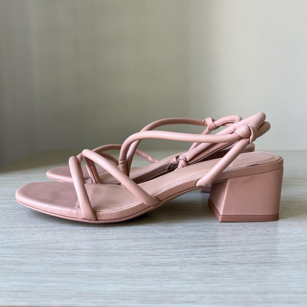 Beige H&M Sandals in faux leather with narrow foot straps and covered block heel